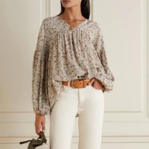 Doen Tops - DOEN Savona Top Cream Saint Claude Paisley Silk Balloon Sleeve Large L NEW